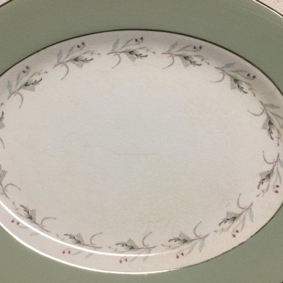 Simpsons Pottery LTD England Sedgemoor Serving Plate oval Sage Green silver rim - Picture 4 of 7